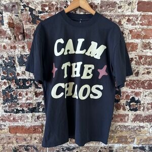 PacSun Calm the Chaos Shirt Mens Medium Black Graphic Slogan Tee T-Shirt Cotton